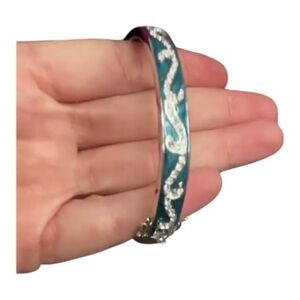 LAUREN‎ G ADAMS TEAL BLUE ENAMEL  & SILVER  BANGLE BRACELET $215 NWT
